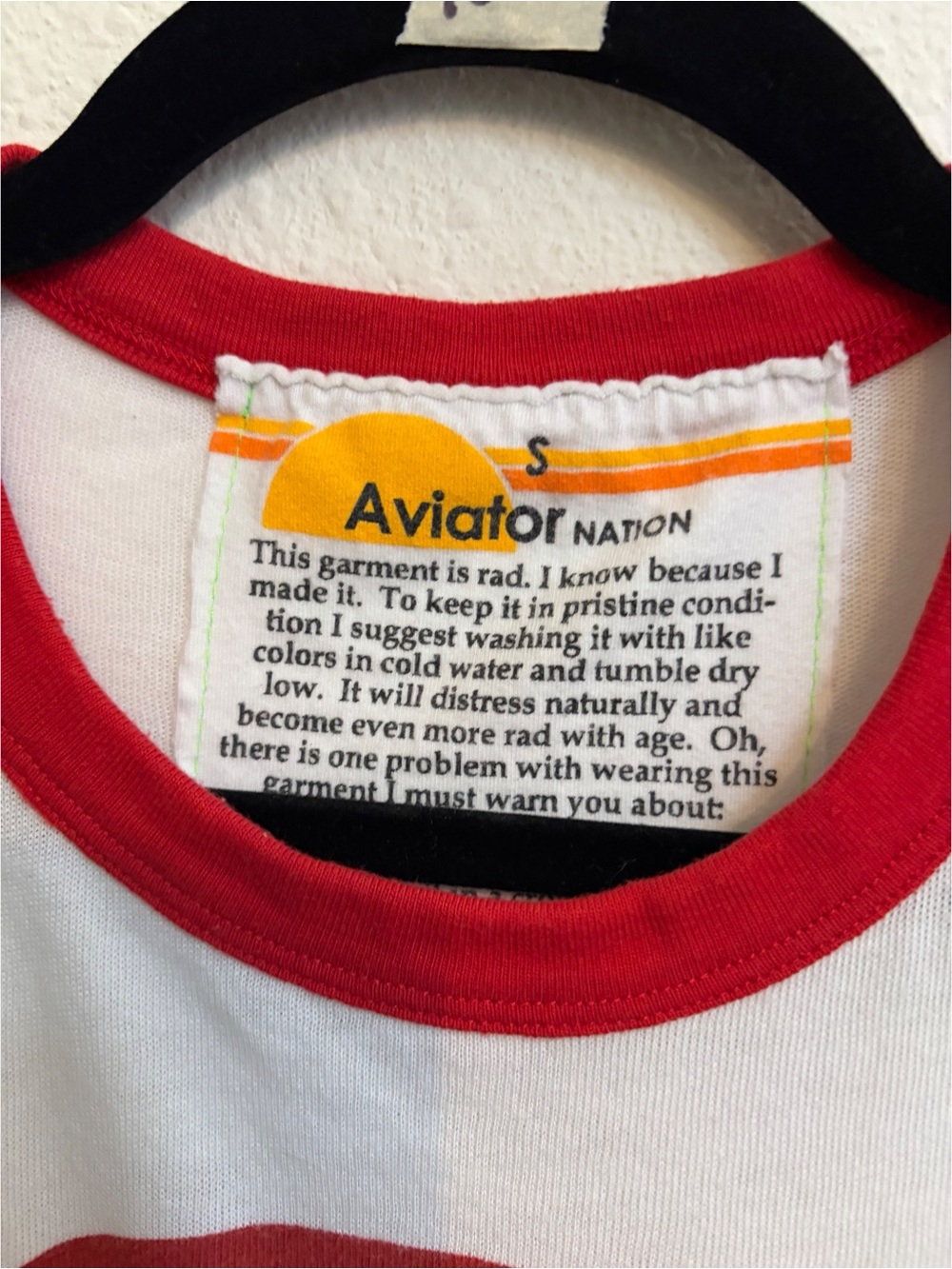 #1789 Aviator Nation White Ringer Tee Another Day in Paradise Small - Picture 5 of 5